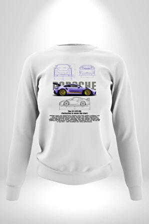 Porsche 911 GT3 Kadın Erkek Beyaz Sweatshirt 