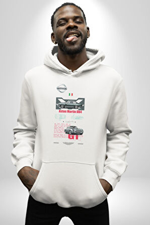 Aston Martin DB4 GT Zagato Kadın Erkek  Beyaz Kapüşonlu Sweatshirt Hoodie