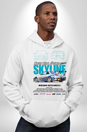 Toyota Supra MK4 Kadın Erkek  Beyaz Kapüşonlu Sweatshirt Hoodie