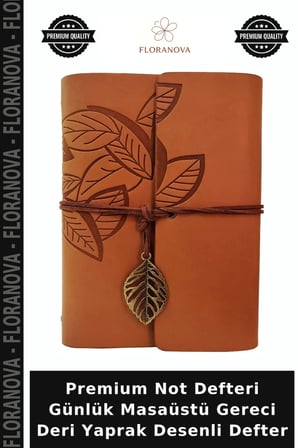 Premium Not Defteri Günlük Masaüstü Gereci Deri Yaprak Desenli Defter
