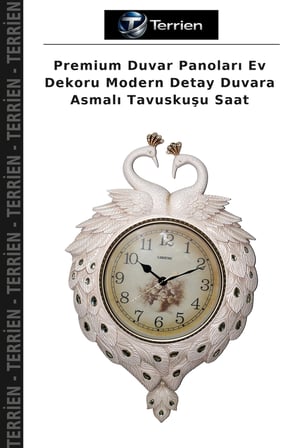 Premium Duvar Panoları Ev Dekoru Modern Detay Duvara Asmalı Tavuskuşu Saat