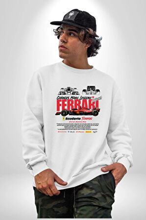 Ferrari SF-23 Kadın Erkek Beyaz Sweatshirt 