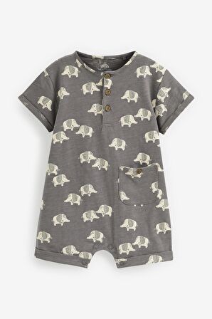 % 100 Pamuklu Monochrome Elephant Romper Set 3’lü