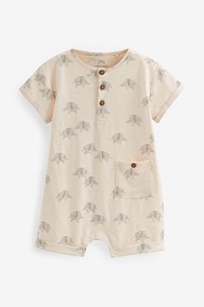 % 100 Pamuklu Monochrome Elephant Romper Set 3’lü