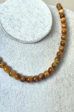 SERTİFİKALI 8 MM SARI KAPLANGÖZÜ DOĞALTAŞ KOLYE 