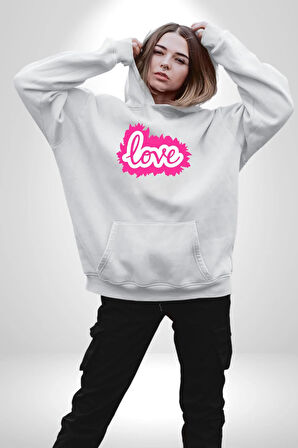 Pembe Panter Animasyon Kadın Erkek  Beyaz Kapüşonlu Sweatshirt Hoodie
