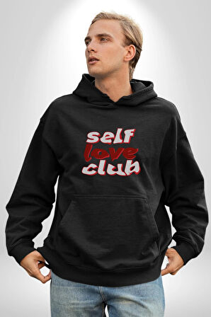 Kendini Sevme Kulübü Sokak Stili Kadın Erkek  Siyah Kapüşonlu Sweatshirt Hoodie