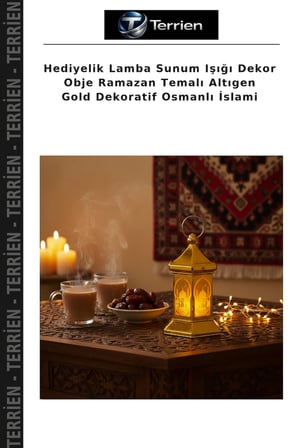 Hediyelik Lamba Sunum Işığı Dekor Obje Ramazan Temalı Altıgen Gold Dekoratif Osmanlı İslami
