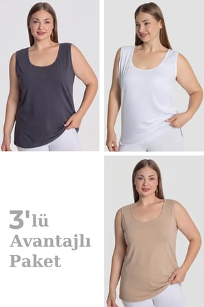 Kadın Pamuklu Büyük Beden Kalın Askılı Atlet 3'lü Paket Temel Giyim Hediye Alternatif Ev Giyimi