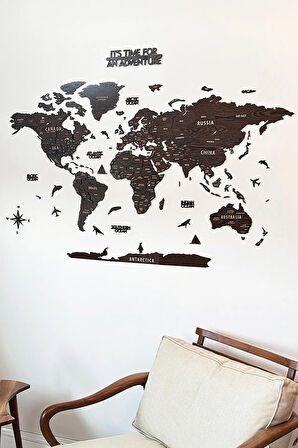 3d Ahşap İngilizce Dünya Haritası - 100x50 cm