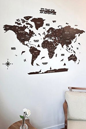 3d Ahşap İngilizce Dünya Haritası - 100x50 cm