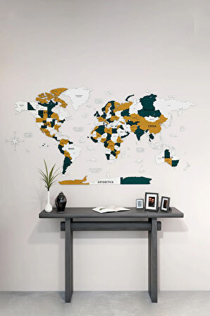 3d Ahşap İngilizce Dünya Haritası - 100x50 cm