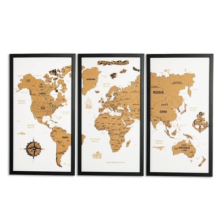 Çerçeveli Mantar Pano Dünya Haritası - Ev Ofis Duvar Dekoru 111x72 cm