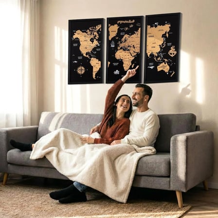 Çerçeveli Mantar Pano Dünya Haritası - Ev Ofis Duvar Dekoru 111x72 cm