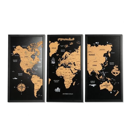 Çerçeveli Mantar Pano Dünya Haritası - Ev Ofis Duvar Dekoru 111x72 cm