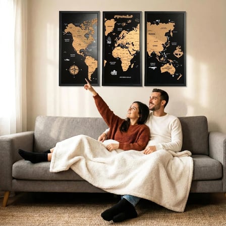 Çerçeveli Mantar Pano Dünya Haritası - Ev Ofis Duvar Dekoru 111x72 cm