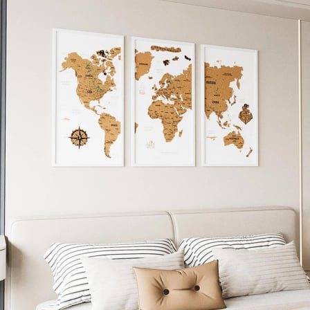 Çerçeveli Mantar Pano Dünya Haritası - Ev Ofis Duvar Dekoru 111x72 cm