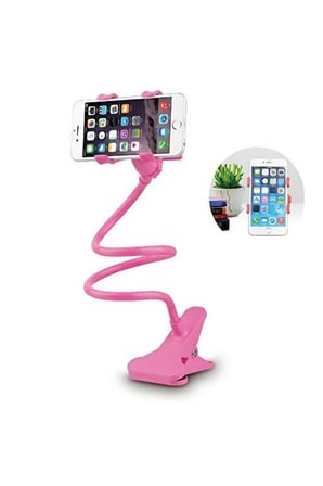 3 Adet Pembe Akrobat Telefon Tutucu – Oynar Başlıklı Spiral Kol, Uzun 60 CM, Poliüretan Kaplı Tutuş, Masa Yatak Araç Phone Holder Mount