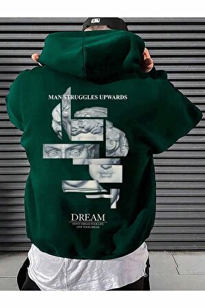 Unisex Dream Baskılı Kapüşonlu Yeşil Sweatshirt