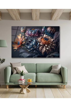 Dekoratif Çiçek 3 Boyutlu Soyut Cam Tablo Modern Ev Ofis Oda Salon Duvar Dekoru Hediyelik