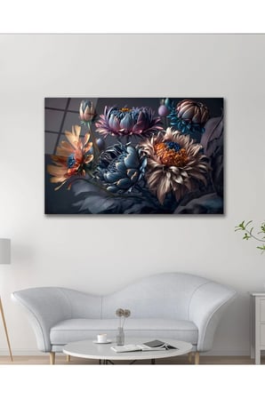 Dekoratif Çiçek 3 Boyutlu Soyut Cam Tablo Modern Ev Ofis Oda Salon Duvar Dekoru Hediyelik