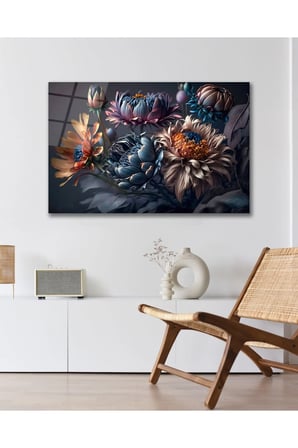 Dekoratif Çiçek 3 Boyutlu Soyut Cam Tablo Modern Ev Ofis Oda Salon Duvar Dekoru Hediyelik