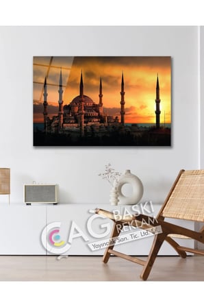 Sultan Ahmet Camii İstanbul Cam Tablo Modern Ev Ofis Salon Duvar Oda Dekoru Hediyelik