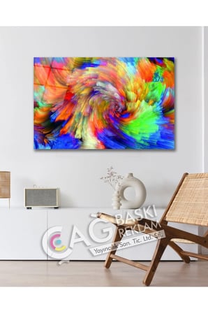 Soyut Renkli Göz Alıcı Estetik Şık Cam Tablo Modern Ev Ofis Salon Oda Duvar Dekoru Hediyelik