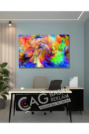 Soyut Renkli Göz Alıcı Estetik Şık Cam Tablo Modern Ev Ofis Salon Oda Duvar Dekoru Hediyelik