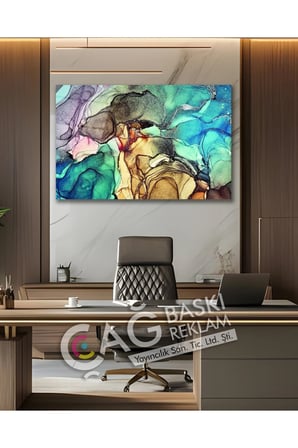 Soyut Renkli Göz Alıcı Estetik Şık Cam Tablo Modern Ev Ofis Salon Oda Duvar Dekoru Hediyelik