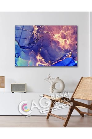 Soyut Renkli Göz Alıcı Estetik Şık Cam Tablo Modern Ev Ofis Salon Oda Duvar Dekoru Hediyelik