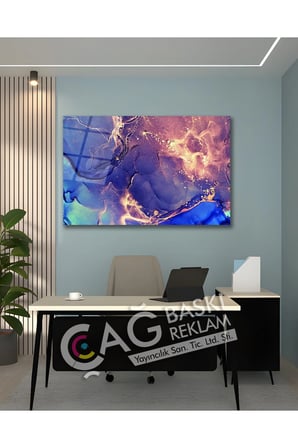 Soyut Renkli Göz Alıcı Estetik Şık Cam Tablo Modern Ev Ofis Salon Oda Duvar Dekoru Hediyelik