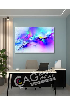 Soyut Renkli Göz Alıcı Estetik Şık Cam Tablo Modern Ev Ofis Salon Oda Duvar Dekoru Hediyelik