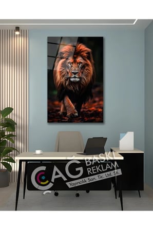 Aslan Kral Avcı Yırtıcı King Cam Tablo Modern Ev Ofis Salon Duvar Oda Dekoru Hediyelik