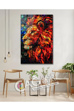 Aslan Kral Avcı Yırtıcı Vitray Görünüm Cam Tablo Modern Ev Ofis Salon Duvar Oda Dekoru Hediyelik