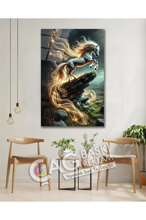 At Beyaz Göz Alıcı Estetik Şık Cam Tablo Modern Ev Ofis Salon Duvar Oda Dekoru Hediyelik