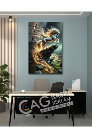 At Beyaz Göz Alıcı Estetik Şık Cam Tablo Modern Ev Ofis Salon Duvar Oda Dekoru Hediyelik