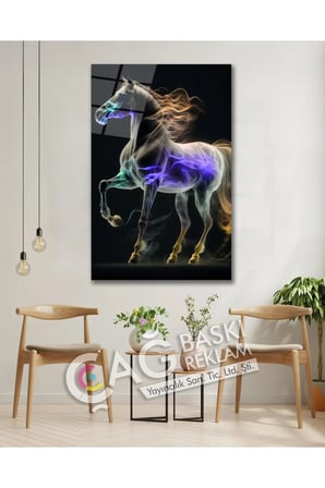 At Beyaz Göz Alıcı Estetik Şık Cam Tablo Modern Ev Ofis Salon Duvar Oda Dekoru Hediyelik