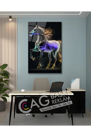 At Beyaz Göz Alıcı Estetik Şık Cam Tablo Modern Ev Ofis Salon Duvar Oda Dekoru Hediyelik