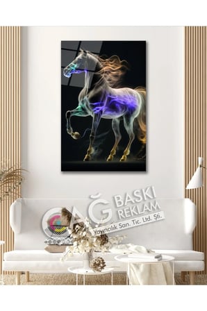 At Beyaz Göz Alıcı Estetik Şık Cam Tablo Modern Ev Ofis Salon Duvar Oda Dekoru Hediyelik