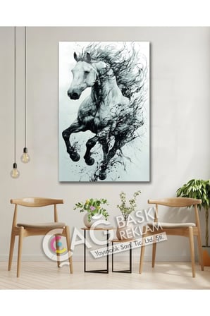At Beyaz Göz Alıcı Estetik Şık Cam Tablo Modern Ev Ofis Salon Duvar Oda Dekoru Hediyelik