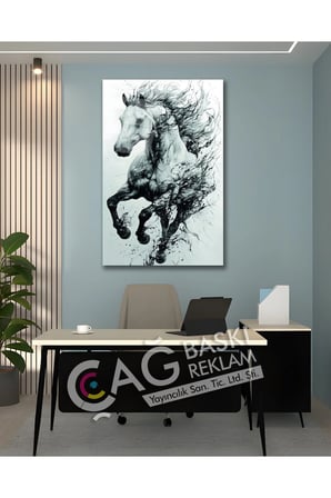 At Beyaz Göz Alıcı Estetik Şık Cam Tablo Modern Ev Ofis Salon Duvar Oda Dekoru Hediyelik