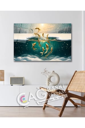 Balıklar Deniz Kış Göz Alıcı Estetik Cam Tablo Modern Ev Ofis Salon Oda Duvar Dekoru Hediyelik
