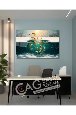 Balıklar Deniz Kış Göz Alıcı Estetik Cam Tablo Modern Ev Ofis Salon Oda Duvar Dekoru Hediyelik