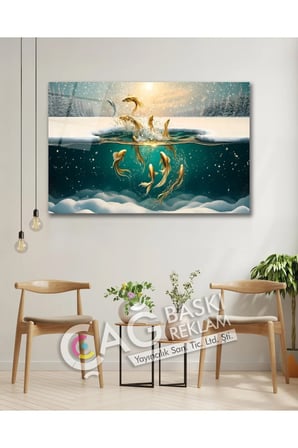 Balıklar Deniz Kış Göz Alıcı Estetik Cam Tablo Modern Ev Ofis Salon Oda Duvar Dekoru Hediyelik