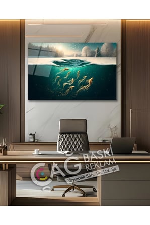 Balıklar Deniz Kış Göz Alıcı Estetik Cam Tablo Modern Ev Ofis Salon Oda Duvar Dekoru Hediyelik