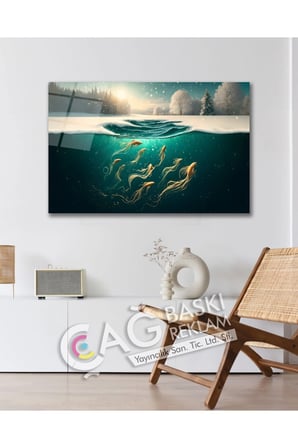 Balıklar Deniz Kış Göz Alıcı Estetik Cam Tablo Modern Ev Ofis Salon Oda Duvar Dekoru Hediyelik