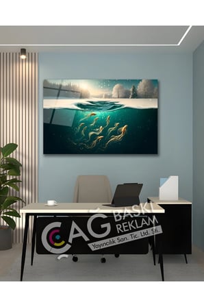 Balıklar Deniz Kış Göz Alıcı Estetik Cam Tablo Modern Ev Ofis Salon Oda Duvar Dekoru Hediyelik