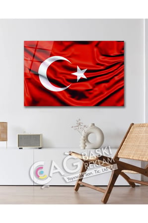 Türkiye Al Bayrak Türk Bayrağı Göz Alıcı Cam Tablo Modern Ev Ofis Salon Oda Dekoru Hediyelik