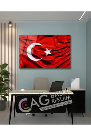 Türkiye Al Bayrak Türk Bayrağı Göz Alıcı Cam Tablo Modern Ev Ofis Salon Oda Dekoru Hediyelik
